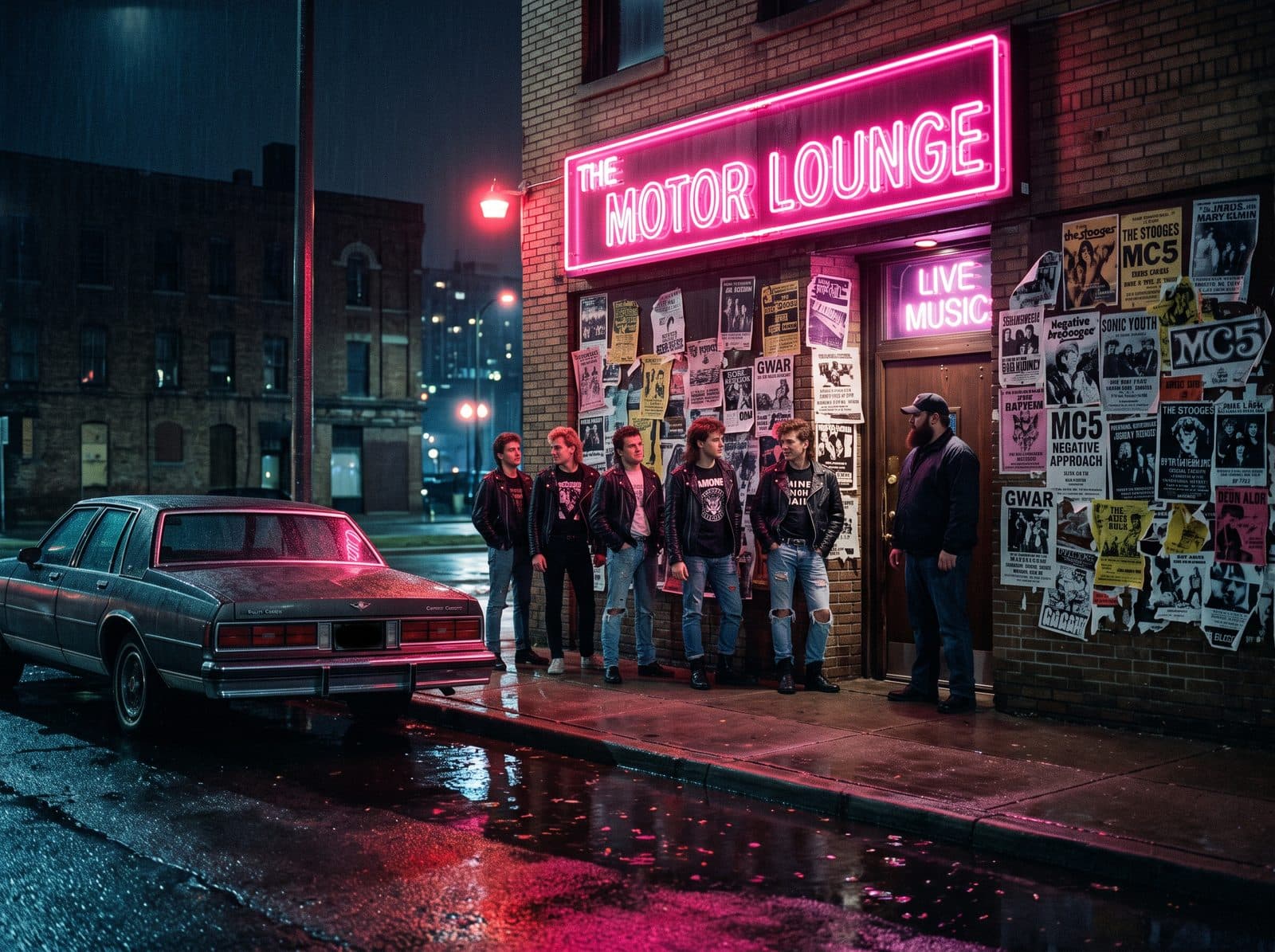 The Motor Lounge, Detroit, at night